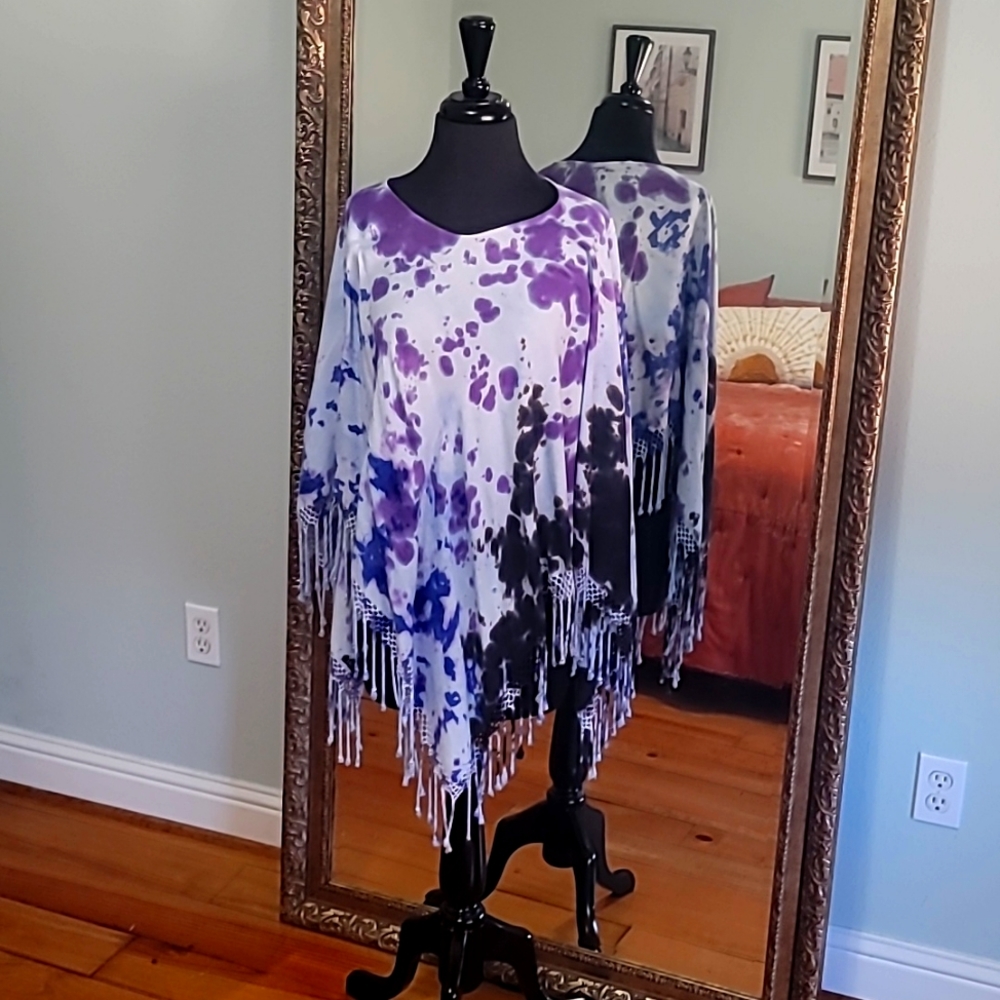 OS tye dyed poncho with fringe